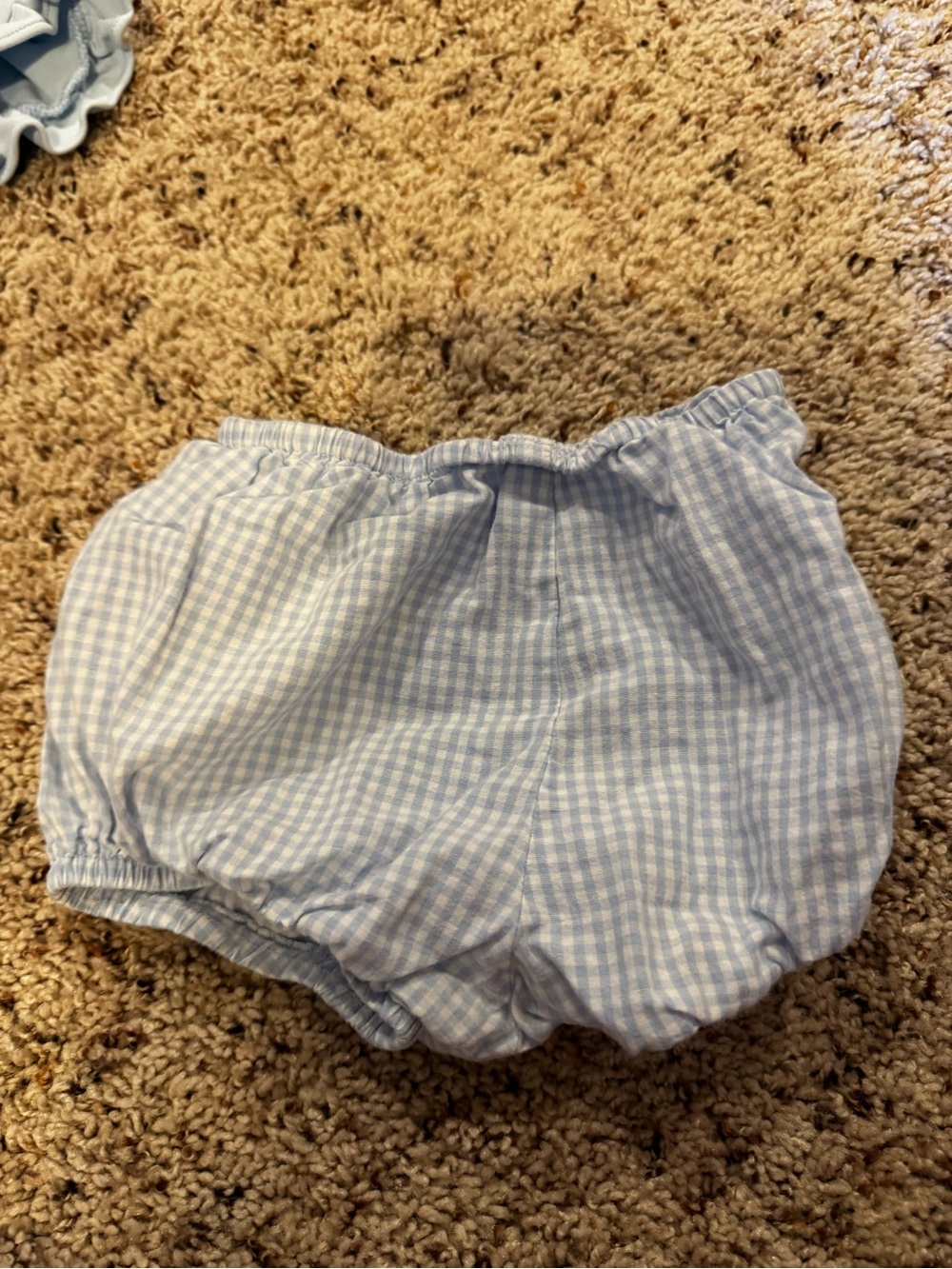 Baby Blue Gingham Elastic Waist Shorts for Kids